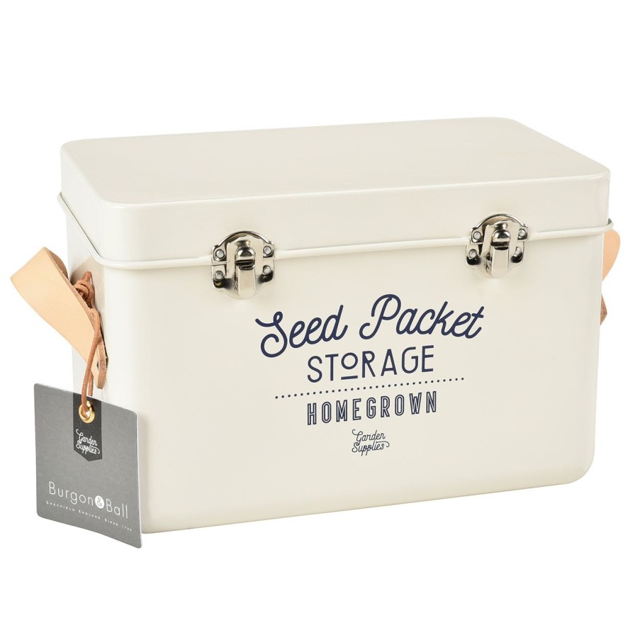 Accessories Burgon & Ball Storage | Leather Handled Seed Packet Storage Tin-Stone