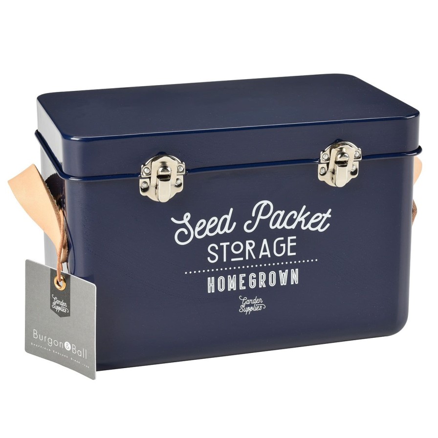 Accessories Burgon & Ball Storage | Leather Handled Seed Packet Storage Tin-Atlantic Blue