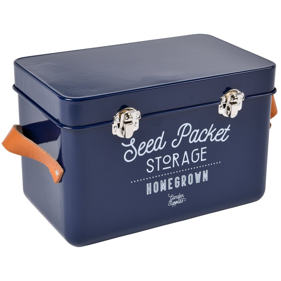 Accessories Burgon & Ball Storage | Leather Handled Seed Packet Storage Tin-Atlantic Blue